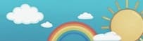 Colorful banner with clouds, sun and rainbow